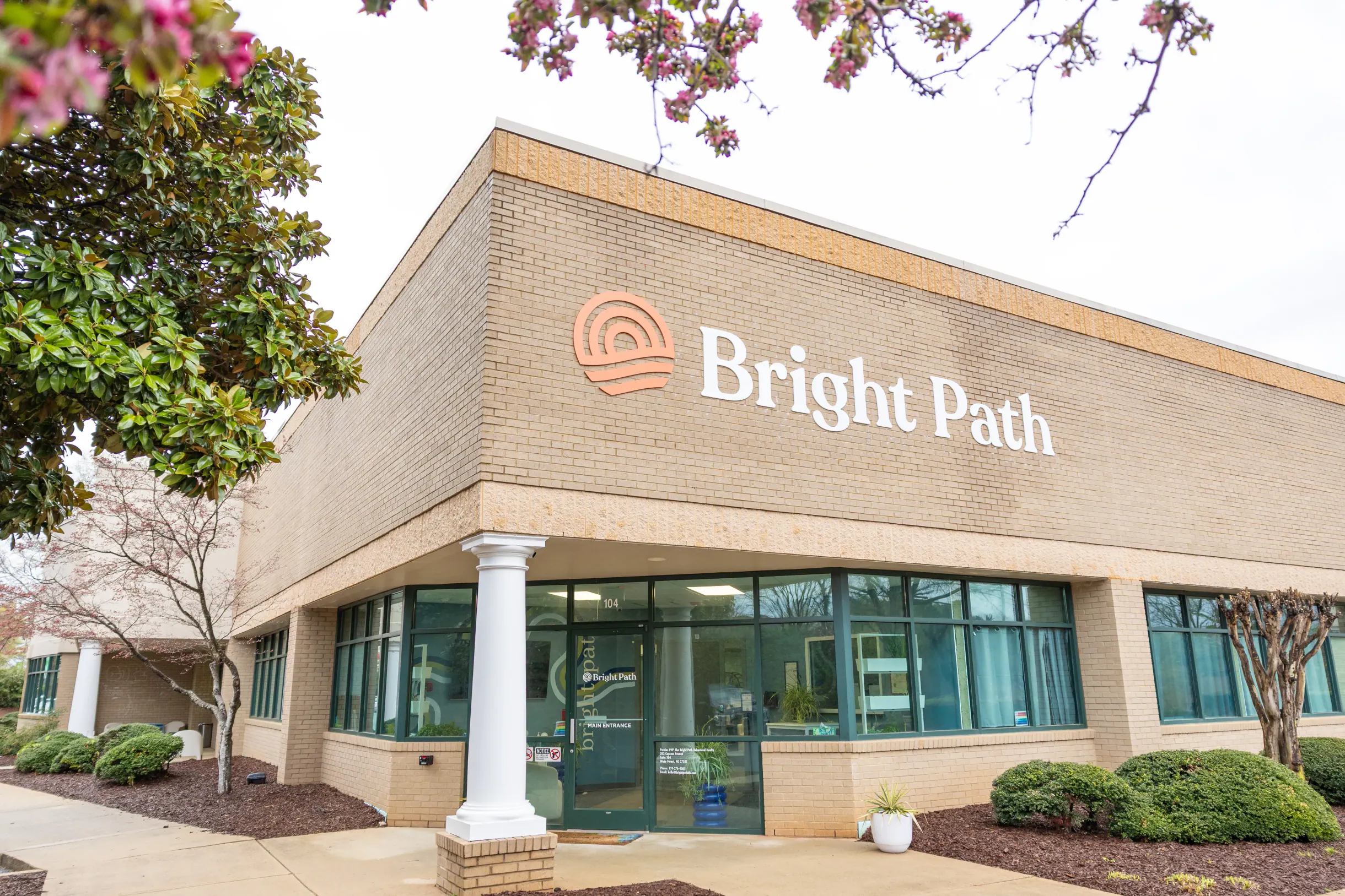 Exterior of Bright Path's Wake Forest building with the Bright Path sign