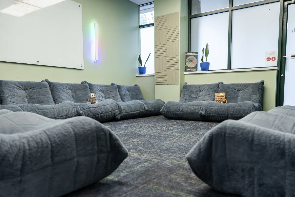 Bright Path group room with soft floor seating arranged in a circle
