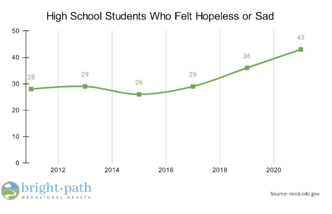 High SChool Students Who Felt Hopeless or Sad in NC statistics over time